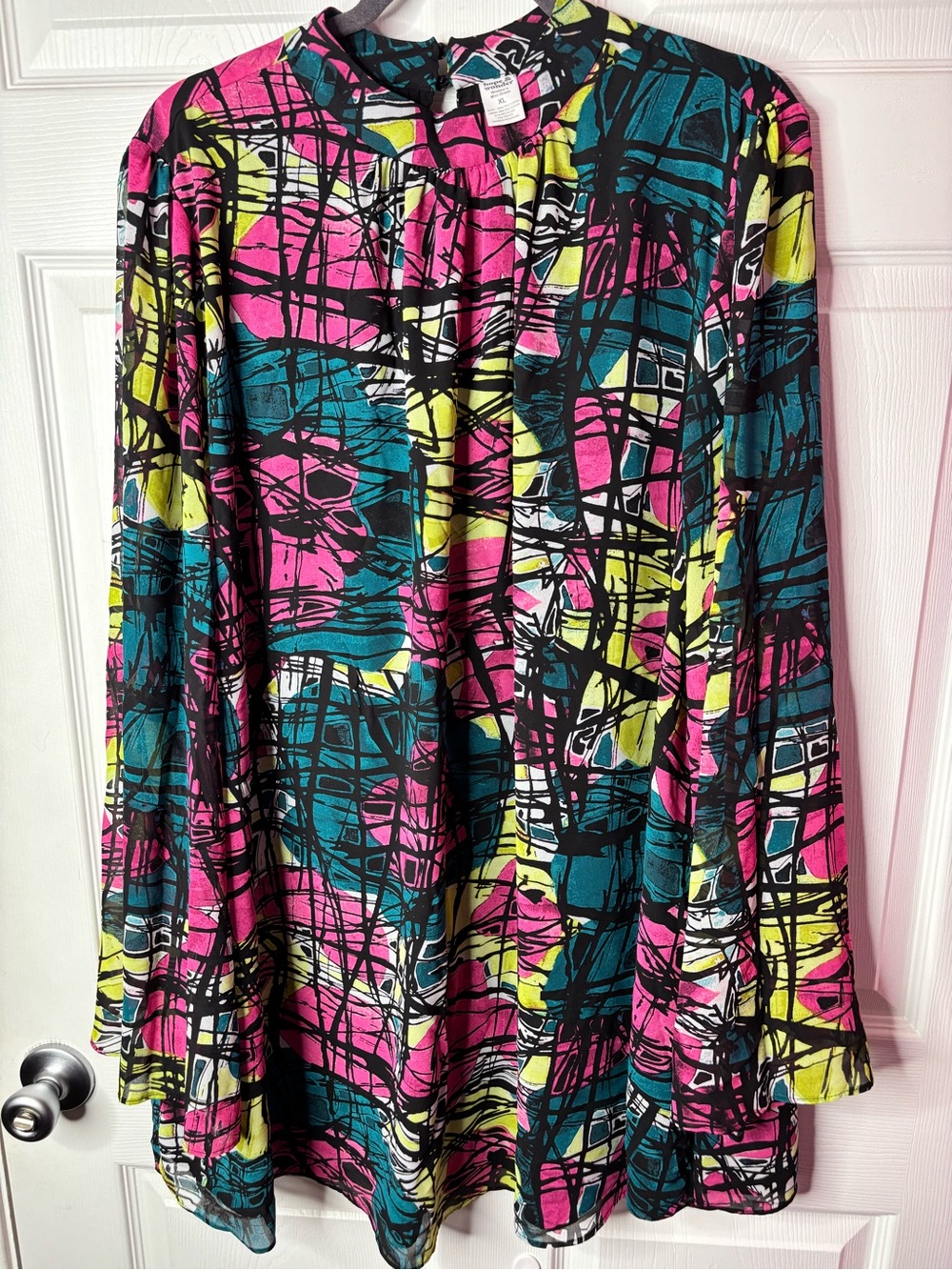 Hope & Wonder Women's Black Tunic with Pink, Teal & Yellow Abstract Print